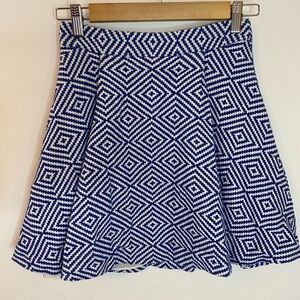 Alice and Olivia Blue And White Geometric Jacquard Mini Circle Skirt